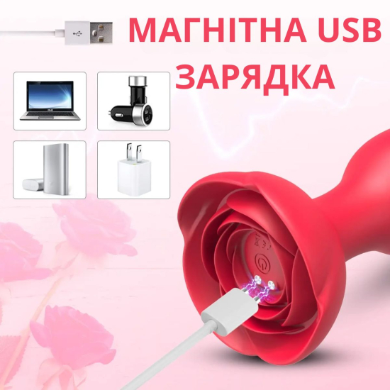 Анальная пробка I’MCUM Rose Plug с пультом управления, 10 режимов вибрации, цвет красный