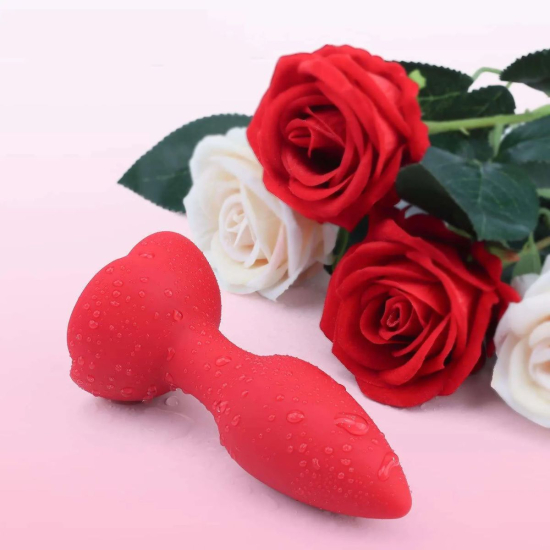 Анальная пробка I’MCUM Rose Plug с пультом управления, 10 режимов вибрации, цвет красный