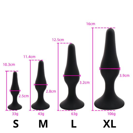 Набор анальных пробок I’MCUM Black Button из медицинского силикона, 4 шт. — размеры XL, L, M, S, цвет чёрный