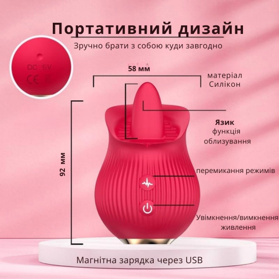 Стимулятор клитора Kiss & Lick Rose с функцией вибрации