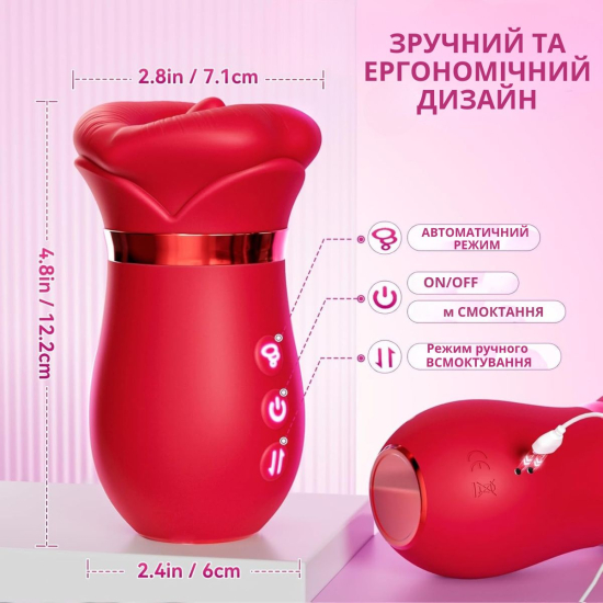 Вибратор для стимуляции клитора Hot Lips Vibe, 3 режима лизания, 10 режимов вибрации, управление через приложение