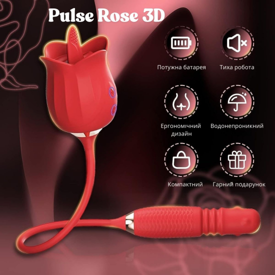 Вибратор I’MCUM Pulse Rose 3D с клиторальной стимуляцией, 10 режимов облизывания, вращение и имитация толчков.