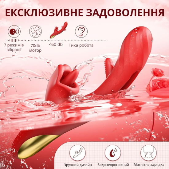 Вибратор Flirt Waves с клиторальной стимуляцией, 5 режимов лизания, вибрацией и имитацией толчков